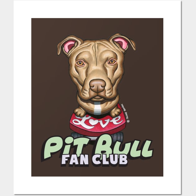 Fun Skateboarding Pit Bull with Love on Skateboard Wall Art by Danny Gordon Art